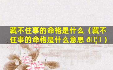 藏不住事的命格是什么（藏不住事的命格是什么意思 🦋 ）